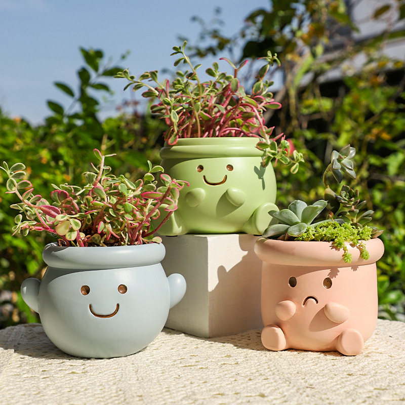 Chậu Cây Resin Chậu cây mọng nước mặt cười resin, chậu mini để bàn, trang trí sân vườn và ban công (RG-75)