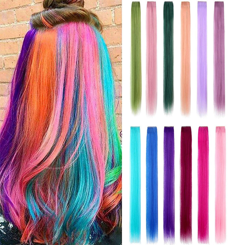 Cross-border supply of color wig female highlight gradient invisible seamless one-piece hair extension strip bundle ear dyed curly hair