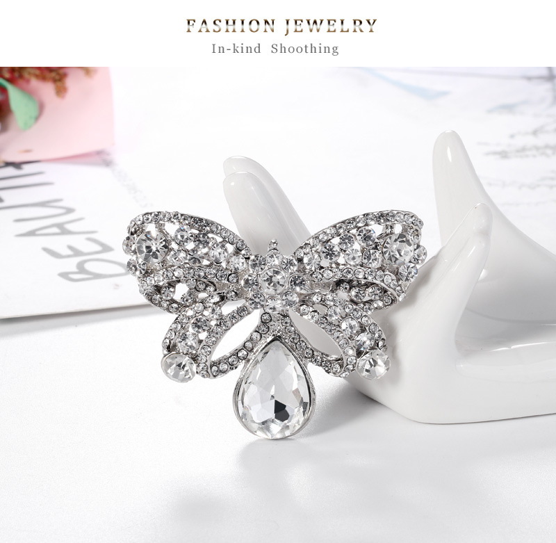 Wholesale Fashion Bow Alloy Inlaid White Rhinestone Brooch Nihaojewelry display picture 3