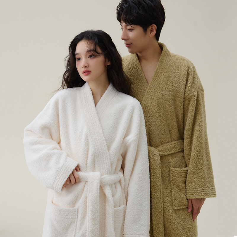 목욕 가운 여성 성인 흡수성 빠른 건조 비면 가을 및 겨울 커플의 긴 두꺼운 잠옷 2024 새로운 스타일 목욕 가운