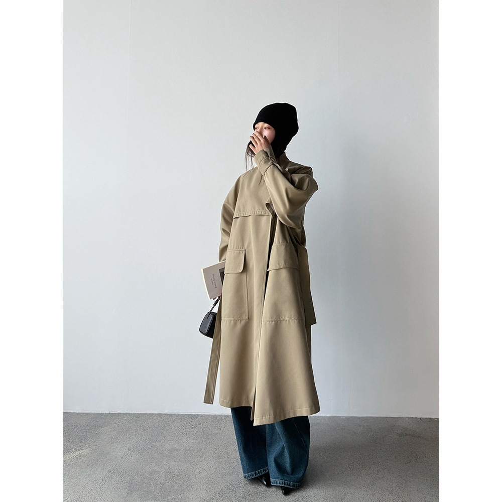 【王琪芝】复古翻领长款风衣女秋冬气场慵懒休闲英伦风外套5113