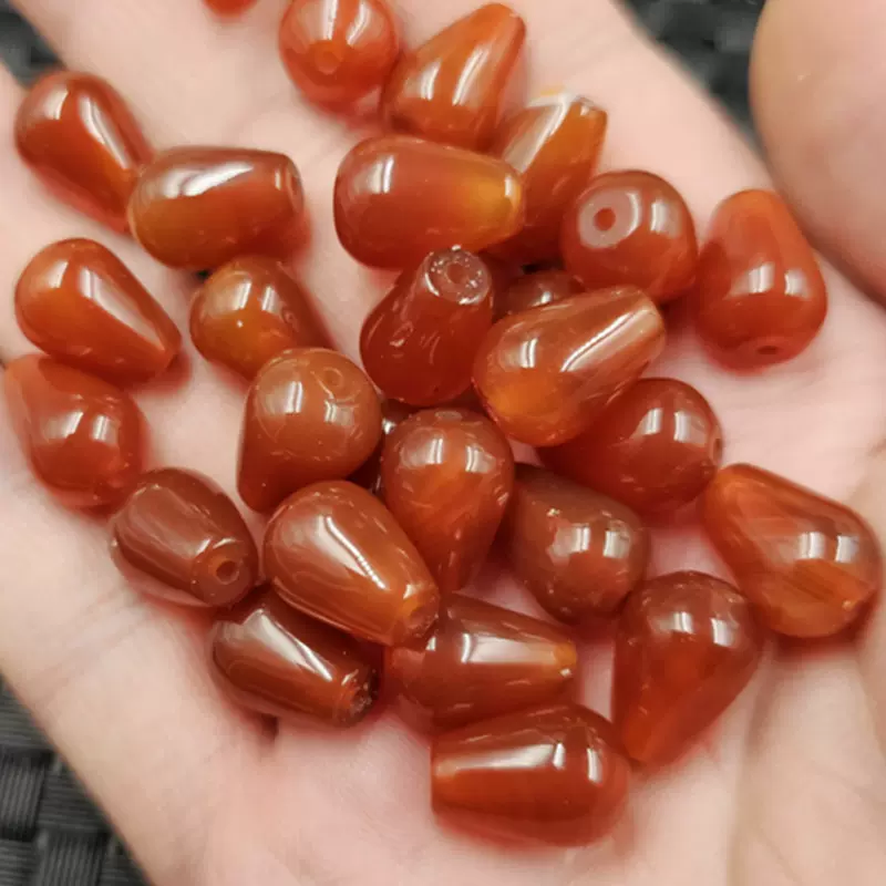冰种红玛瑙水滴玉石散珠红玉髓通孔水滴手链项链耳环饰品配件珠子