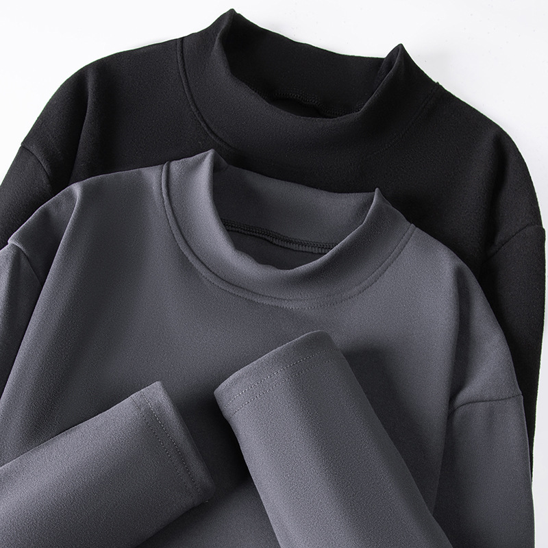 헤어 폭발 양면 벨벳 남성 세미 하이 칼라 바닥 셔츠 가을과 겨울 인테리어 긴 소매 단색 티셔츠 칼라 탑