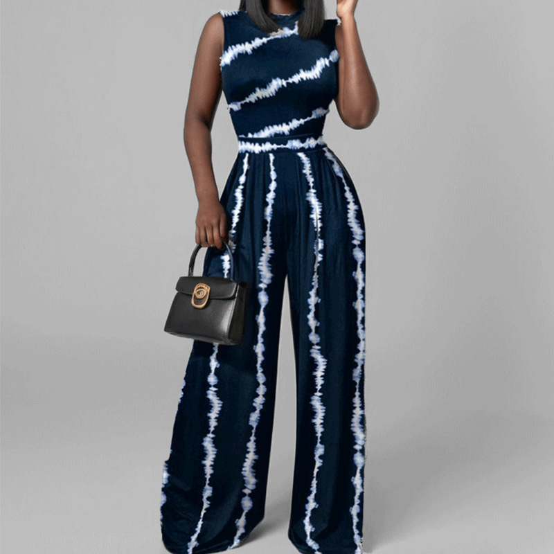 Nuevos productos en la primavera de 2025, venta caliente transfronteriza europea y americana, pantalones casuales, mono de mujer sin mangas con estampado delgado