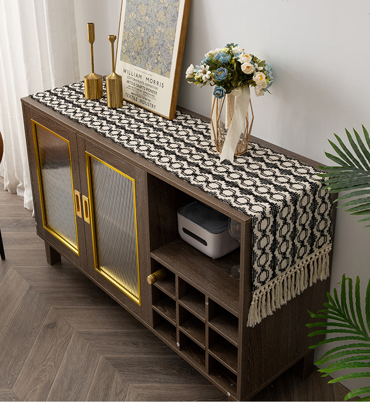Nouveau drapeau de table tissé en coton, décoration assortie de couleur de gland, nappe longue bande, armoire à chaussures, armoire d&#39;entrée_voghion.com