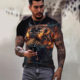 Men's 3D digital gold dollar symbol pattern round neck and short sleeve T-shirt, summer casual fashion