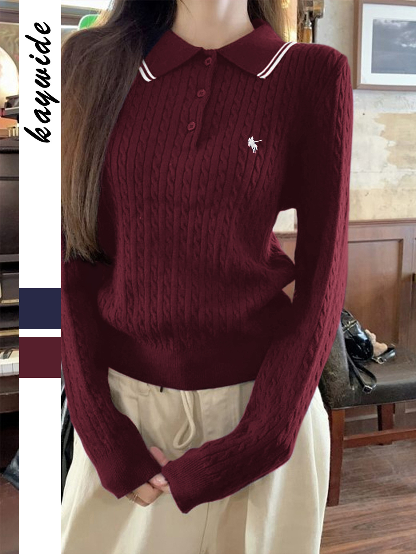 Kaikuo transfronterizo vacaciones europeas y estadounidenses de color sólido camisa de manga larga suéter de mujer 2025 otoño y invierno estación independiente de Amazon