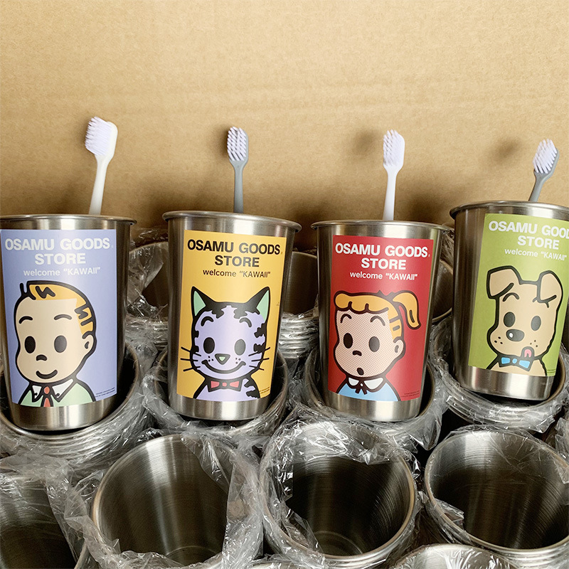 Cute taza de acero inoxidable engrosada taza de lavado infantil doméstica de alto valor nominal simple dormitorio taza de cepillo de dientes creativo