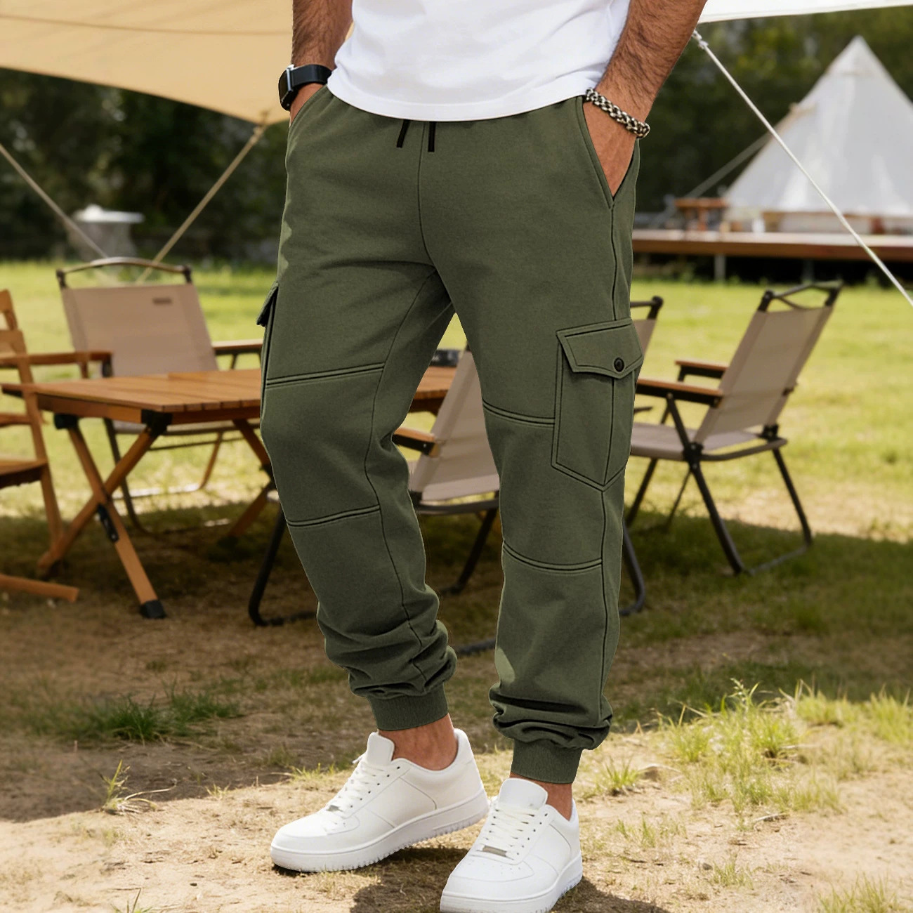 Transfronterizos Europa y América Amazon otoño y invierno más vello pesado pull cordón hombre deportivo relajado ocio multi-bolsillo pantalones de trabajo