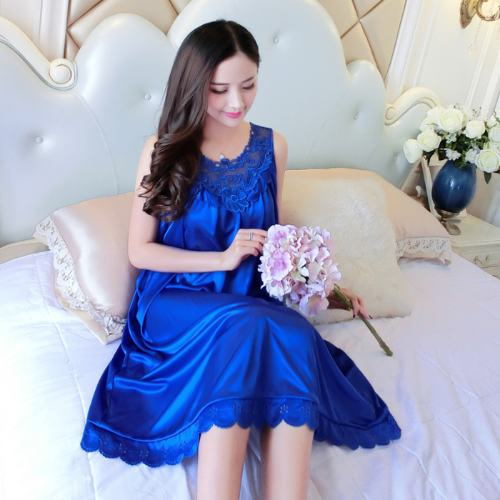 2023 camisón de seda de hielo de verano de las mujeres de encaje sedoso delgado de mediana edad sexy suave cómodo pijamas de las mujeres homewear