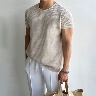Summer Thin Round Neck Knitwear Short-Sleeved Men's Loose Casual Trendy Versatile Light Mature Style Breathable T-Shirt Tops for Men