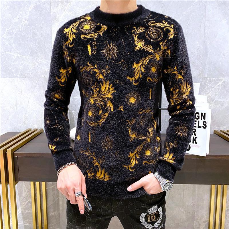 European Station 2024 Winter New High Collar Mink Sweater Men's Fashion Thickened Warm Base Sweater