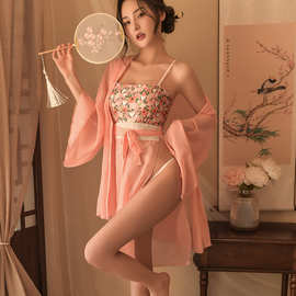 夜趣古装花醉汉服诱惑套装睡衣女性感古代肚兜制服雪纺纱透明睡裙