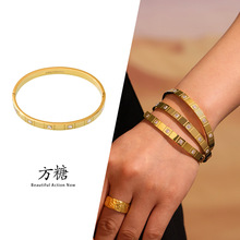 方糖ins不锈钢5A钻石镶嵌满钻手镯女镀8K真金保色轻奢百搭镯子