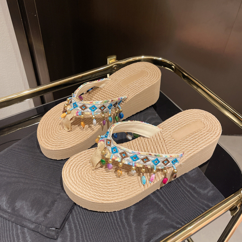 Xishuang Banna Dai zapatillas de verano nuevo anti-deslizante de fondo grueso zapatillas de playa de estilo nacional