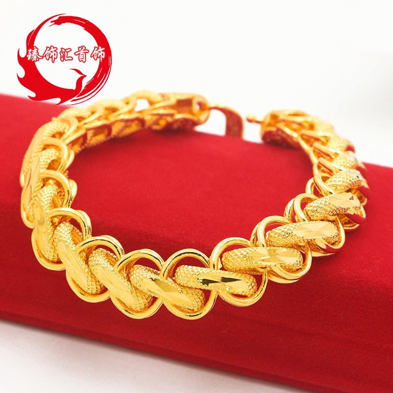 Gold-Plated Thai Bracelet with the Character "Fu" for Men and Women, Vietnamese Sand Gold, Rich Gold, Domineering Live Broadcast, Street Stall Dragon Bone Bracelet
