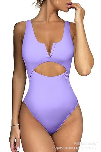 2023 traje de baño de una pieza de vientre de Amazon traje de baño de cintura alta hueco para mujer slim fit image 16
