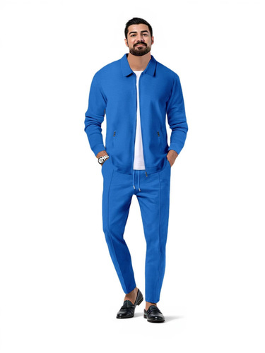 Men's casual sports suit autumn green zipper waffle pocket lapel slim coat casual pants