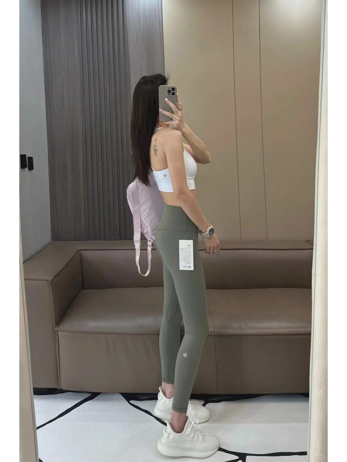 Lulu mismo estilo estándar original Wunder Train pantalones de yoga de cintura alta desnudos ajustados glúteos y pantorrillas estándar pantalones de nueve puntos mujeres