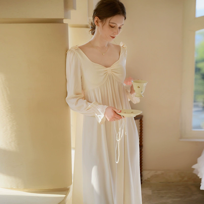 Autumn thin pijama for princess, summer cute long dress with bow