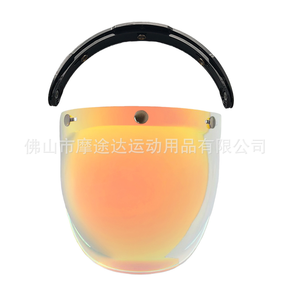 Retro Motorcycle Helmet Lens with Curved Surface, Three-Button Bubble Mirror, Multi-Color Windproof and Uv Protection Shield