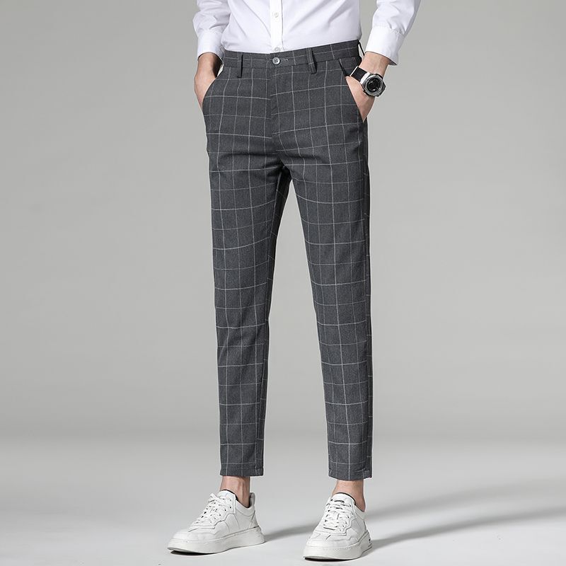 2025 New Plaid Nine-Point Business Casual Pants for Men Spring and Summer Youth Loose Elastic Nine-Point Pants 2025 New Plaid Nine-Point Business Casual Pants for Men Spring and Summer Youth Loose Elastic Nine-Point Pants