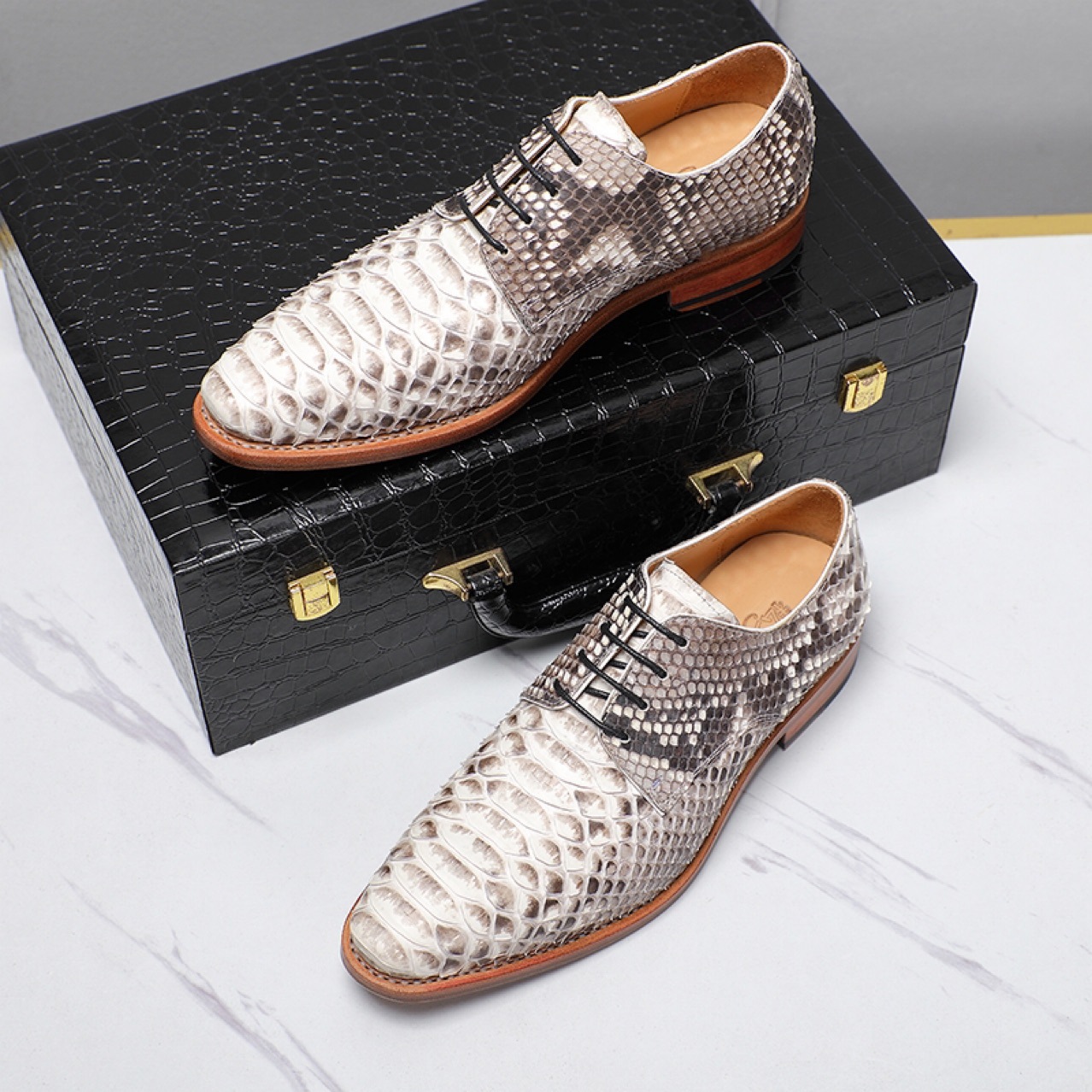 虎狼之狮黄金蟒蛇皮皮鞋纯手工时尚男鞋潮流高档鞋商务精品男装鞋