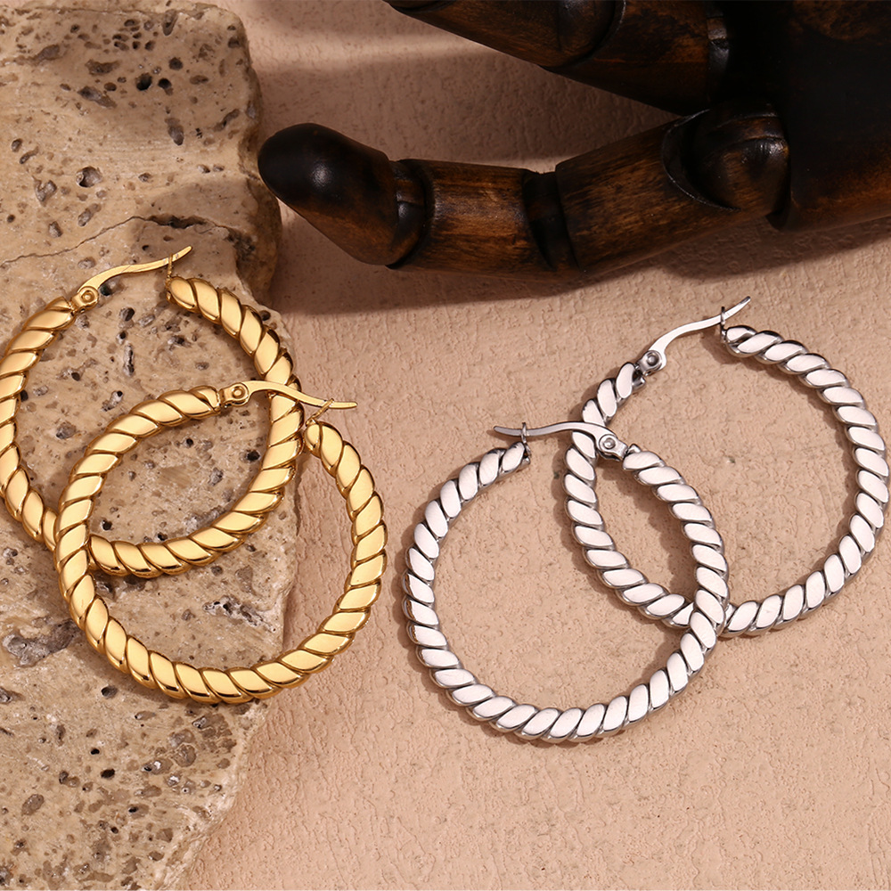 Flat Braided Circle Stainless Steel Earrings