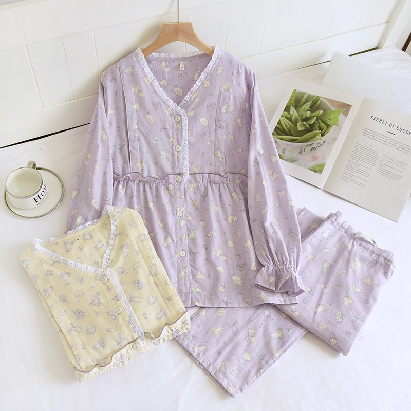 Pure Cotton Gauze Confinement Clothes Spring and Summer Thin Postpartum Large Size Breastfeeding Maternity Pajamas Maternity Cotton Sweat-Absorbent Pure Cotton Gauze Confinement Clothes Spring and Summer Thin Postpartum Large Size Breastfeeding Maternity Pajamas Maternity Cotton Sweat-Absorbent