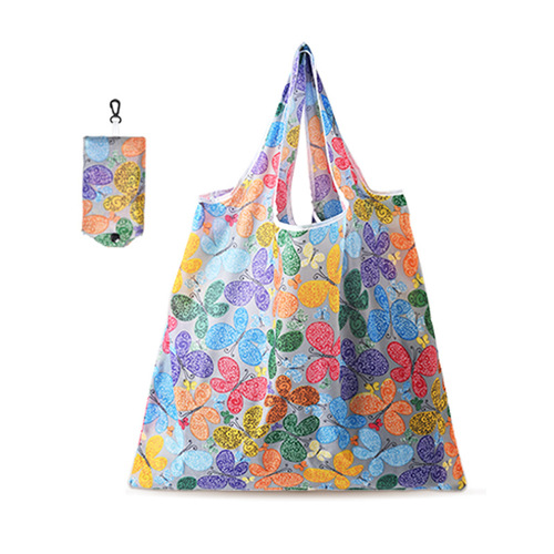 Foldable shopping bag creative portable vegetable shopping bag cross-border 190T polyester supermarket shopping printed bag wholesale