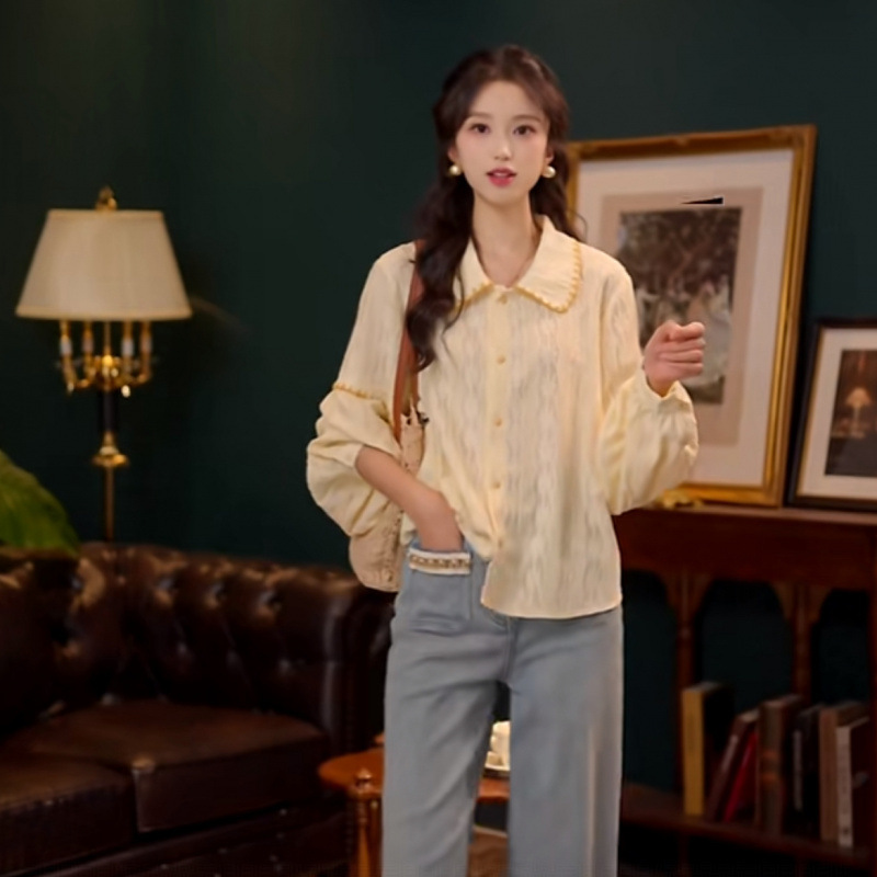 秋野雏菊欧若风长袖衬衫女时尚休闲宽松上衣+马甲|undefined
