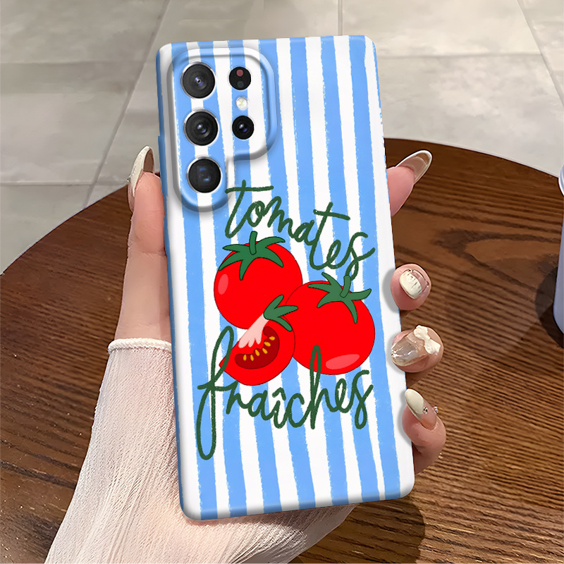 ins日韩风条纹番茄适用GalaxyS23三星菲林壳S24全包精孔S25手机壳