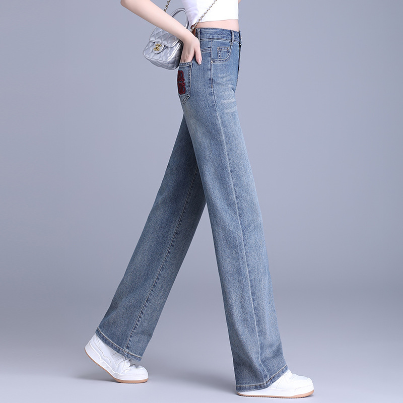Brand Counter Women's Pants Straight-leg Jeans Women's Four Seasons High Waist Slimming Big Brand Dipped Narrow Wide-leg Pants Long Pants