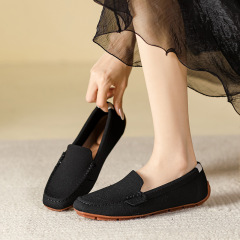 王妃鞋平底方頭飛織單鞋針織編織跨境外貿休閒軟底樂福鞋豆豆鞋女