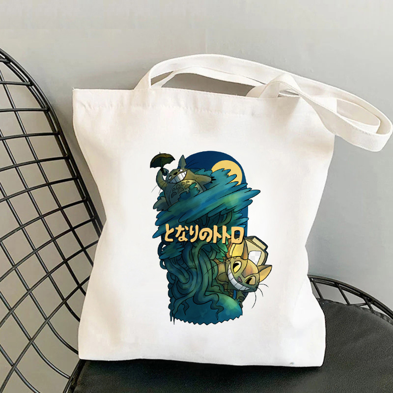 Totoro de dibujos animados impreso bolsa de lona bolso de hombro estudiante casual bolsa plegable bolsa de compras portátil Comercio exterior transfronterizo