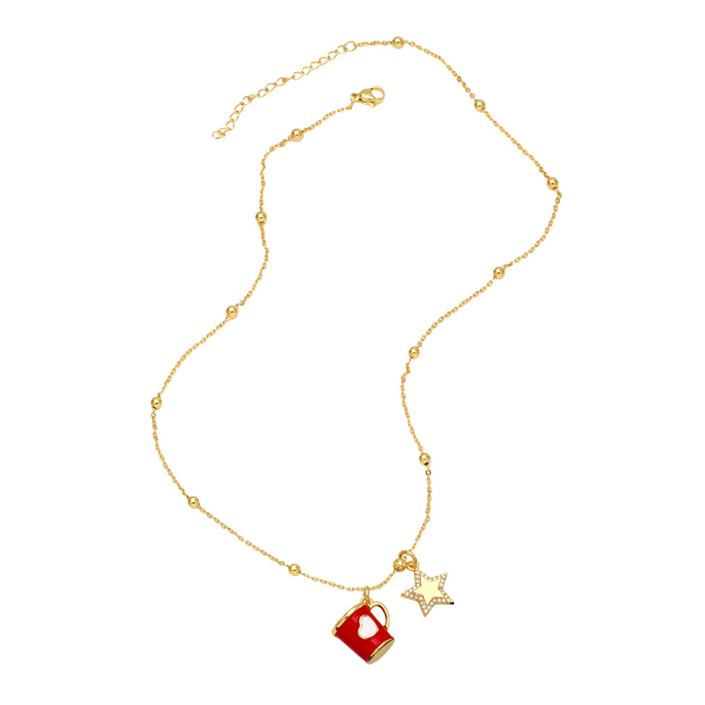 Necklace Classification Fashion Copper Xingx Cup Heart Shape Necklace Enamel Zircon Copper Necklaces