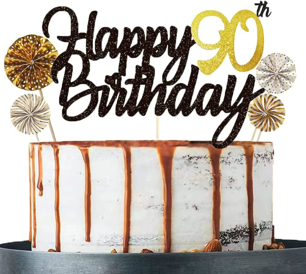 Трансграничный Торт На День Рождения Вставка Черное Золото Блеск Украшение Торта Юбилей День Рождения Украшение
