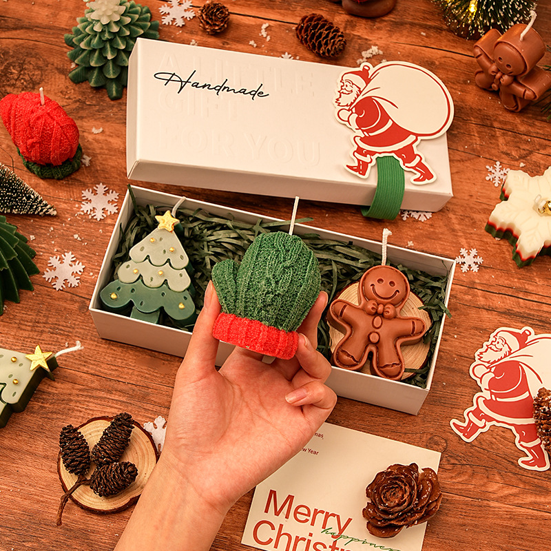 Caja de regalo corta A - (árbol de Navidad + guantes + hombre de pan de jengibre)
