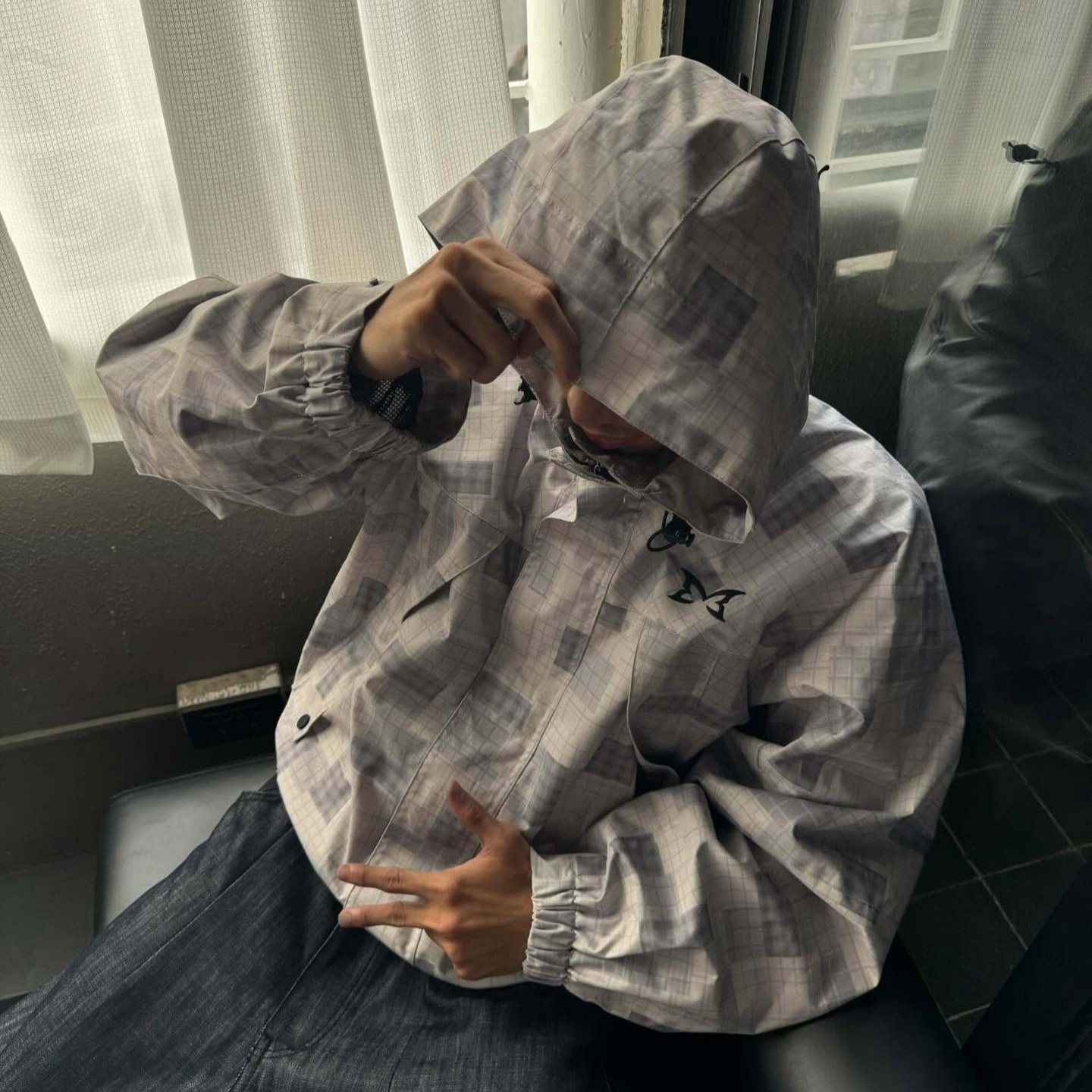 High-quality European and American foreign trade cross-border plaid hooded jacket windbreaker coat trendy hip-hop rap street style