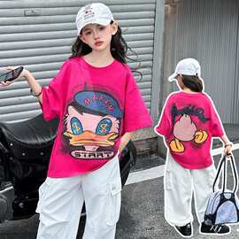 儿童夏季棉短袖恤2026新款印花洋气上衣中大童女孩时髦半袖潮