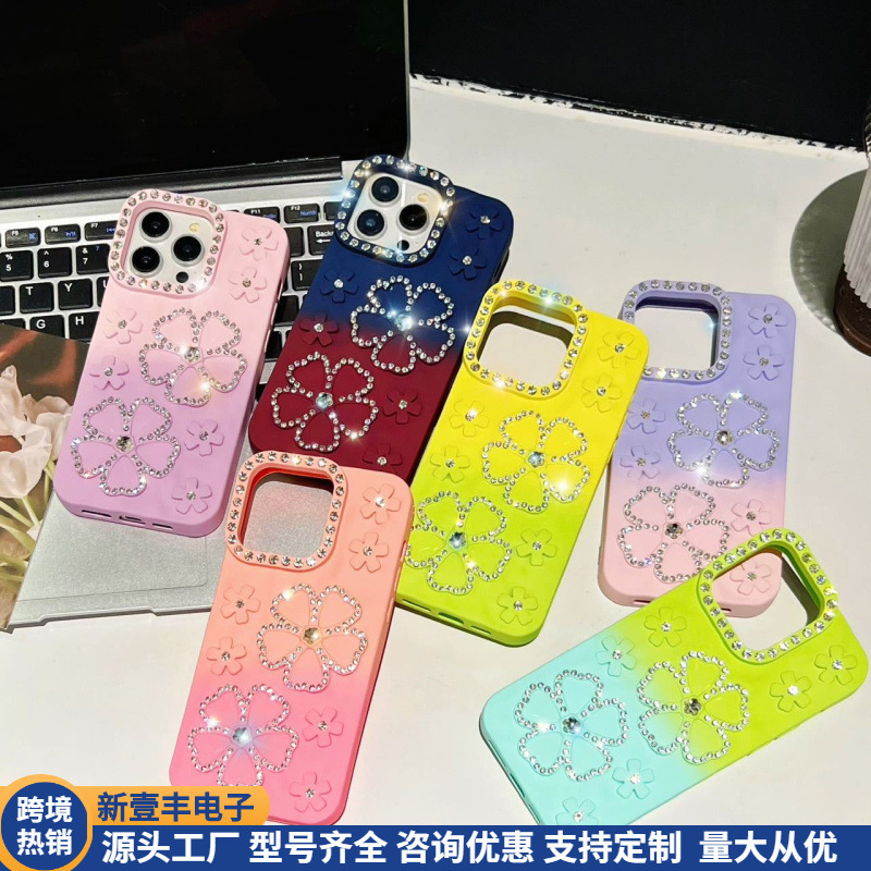 Flower Diamond Leather Phone Case for iPhone 15, Gradient Diamond Two-Tone, Suitable for 12 Pro Max, Cross-Border Amazon Flower Diamond Leather Phone Case for iPhone 15, Gradient Diamond Two-Tone, Suitable for 12 Pro Max, Cross-Border Amazon