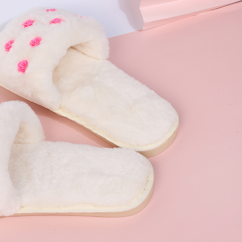 Short Plush Flat-Bottomed Cotton Slippers NSKJX84424