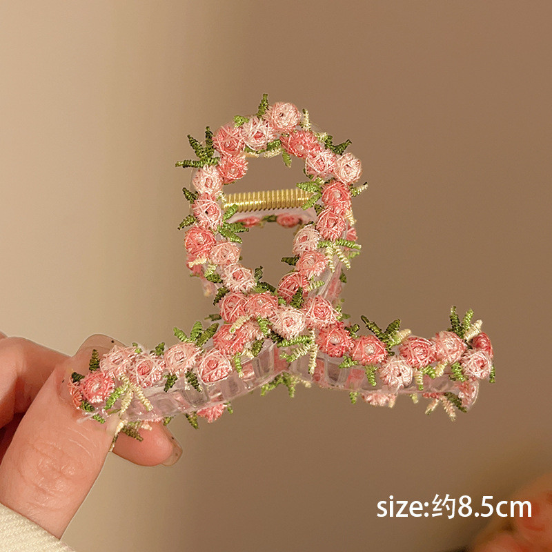 Dulces flores bordadas de primavera de alto valor visual BB clips atmósfera del corazón de una niña lateral clip de cabello de cabello de mujer