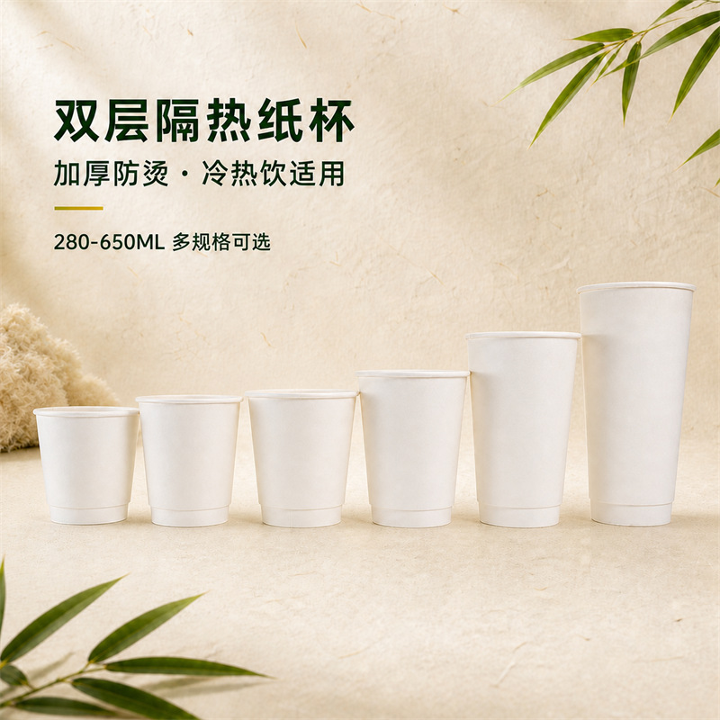 Double-layer paper cups, thicker and more durable, disposable paper cups with lids, wholesale and custom-made, coffee and hot beverage cups, manufacturer wholesale