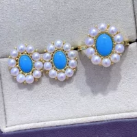 Серебро S925, натуральная бирюза, инкрустация, детские бусины Авроры, натуральные японские и корейские модные нишевые серьги, кольцо, отбеливание