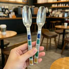 304五彩珐琅勺水果叉咖啡勺轻奢高级感下午茶甜品勺月饼叉调味勺