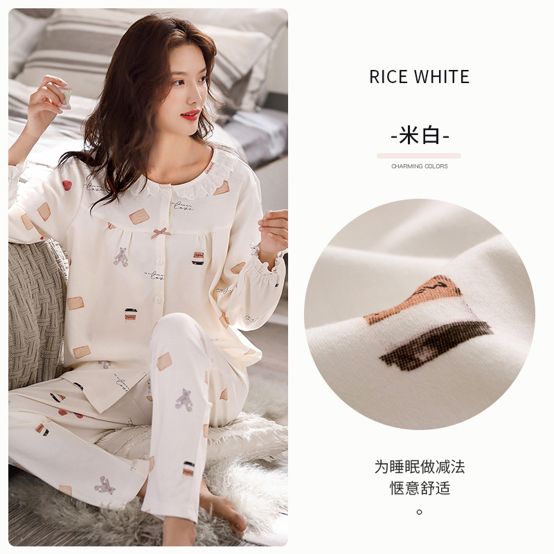 Pijamas primavera y otoño de las mujeres 100% algodón de manga larga homewear verano dulce lindo traje de talla grande