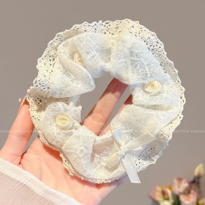 Ballet estilo encaje intestino grueso lazo para el cabello de alto valor con cola de caballo cuerda para el cabello flor para la cabeza niña de verano bola cabeza cuerda para el cabello accesorios para el cabello