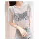 Lace Short-sleeved T-shirt Women's Summer Slip Skirt Inner Base Shirt Loose Hollow-out Blouse Black Mesh Top