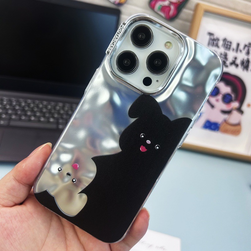 Nicho gato blanco y negro iPhone13 electrochapado agua ondulación 14 caja del teléfono Promax 12 para Apple 15 pareja